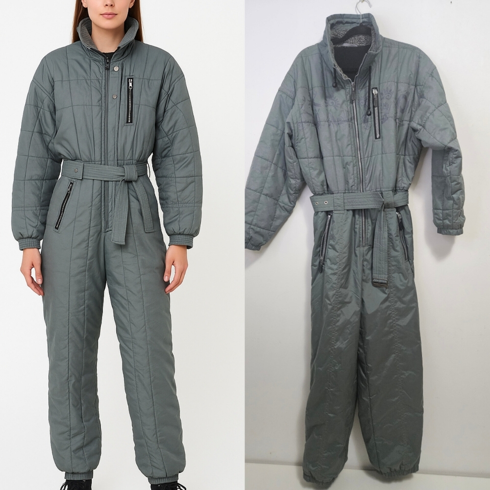 Quilted Belted Jumpsuit in Slate Gray